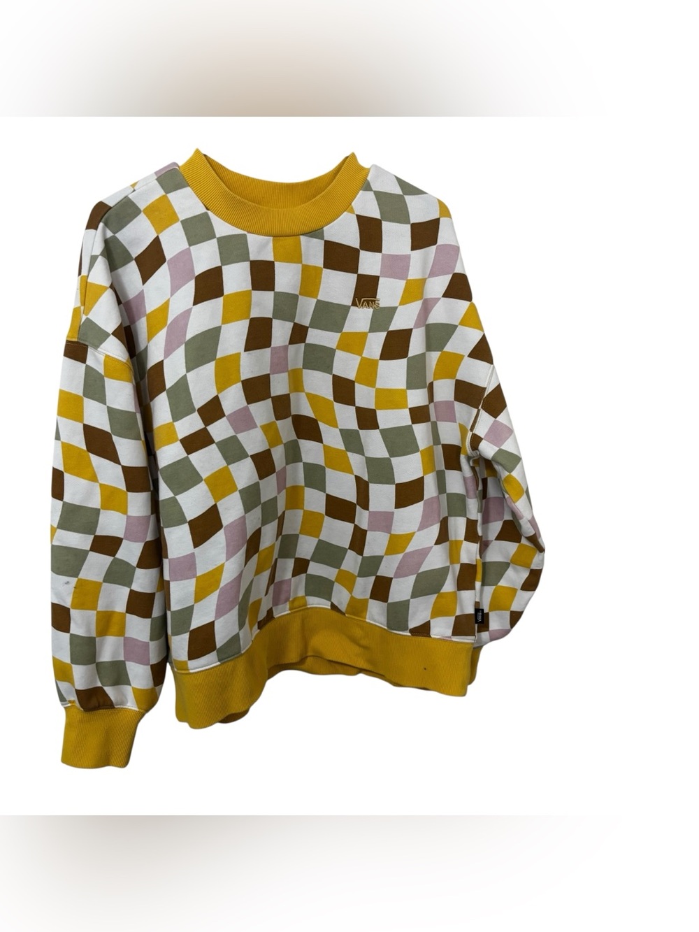Vans y2k checkered Yellow green brown pullover Sweater size M